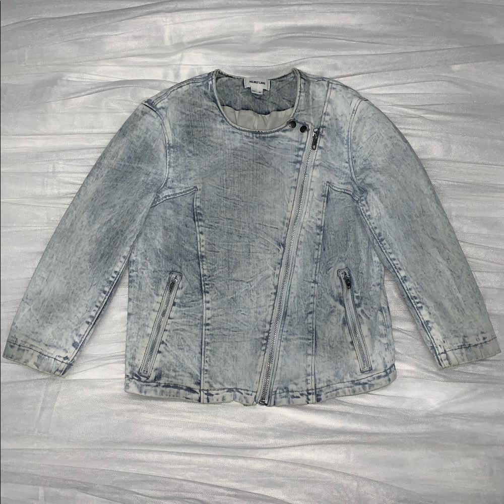 Helmet Lang Asymmetrical Acid Wash Denim Jacket